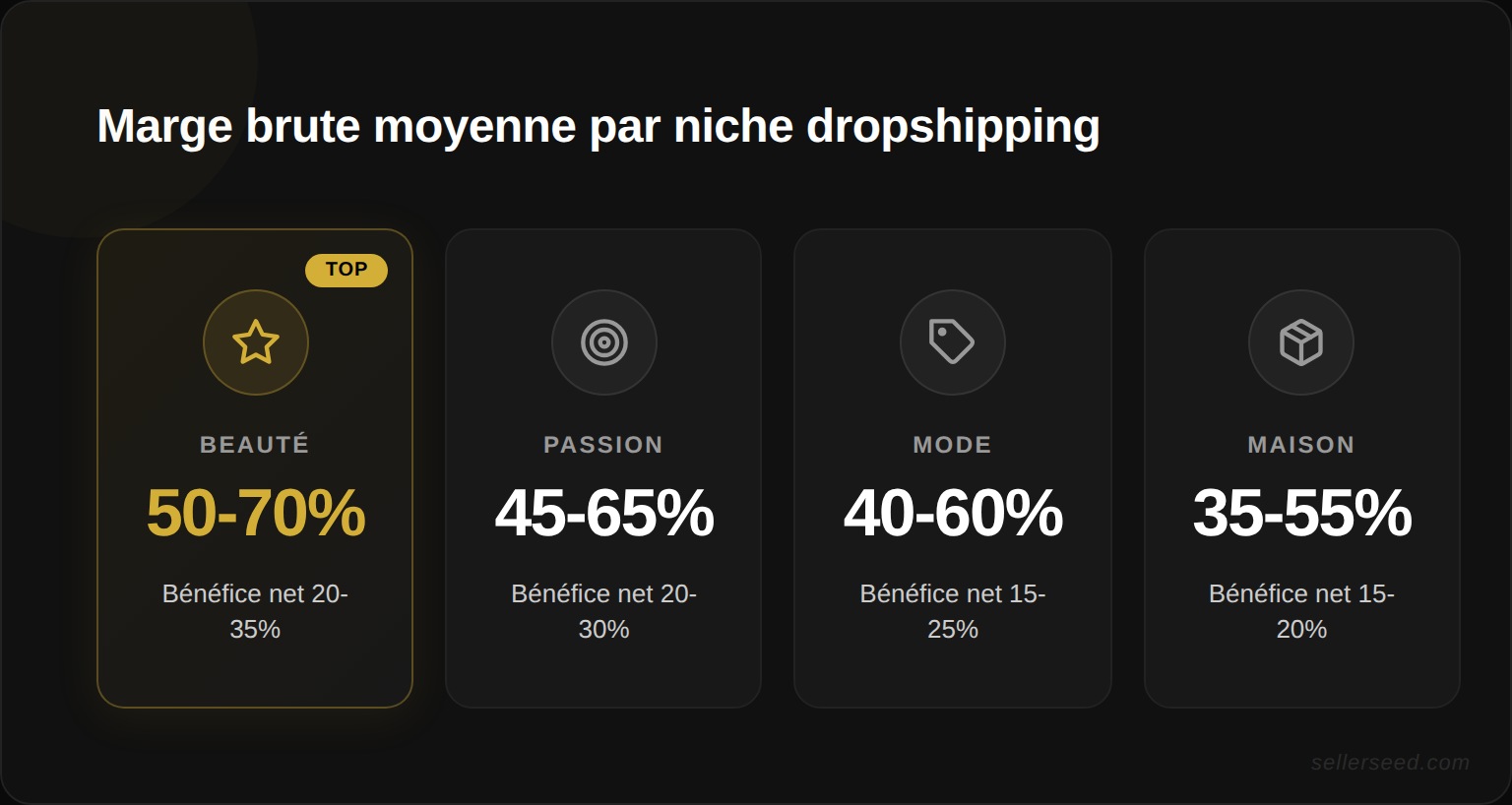 Marge brute moyenne par niche e-commerce en dropshipping